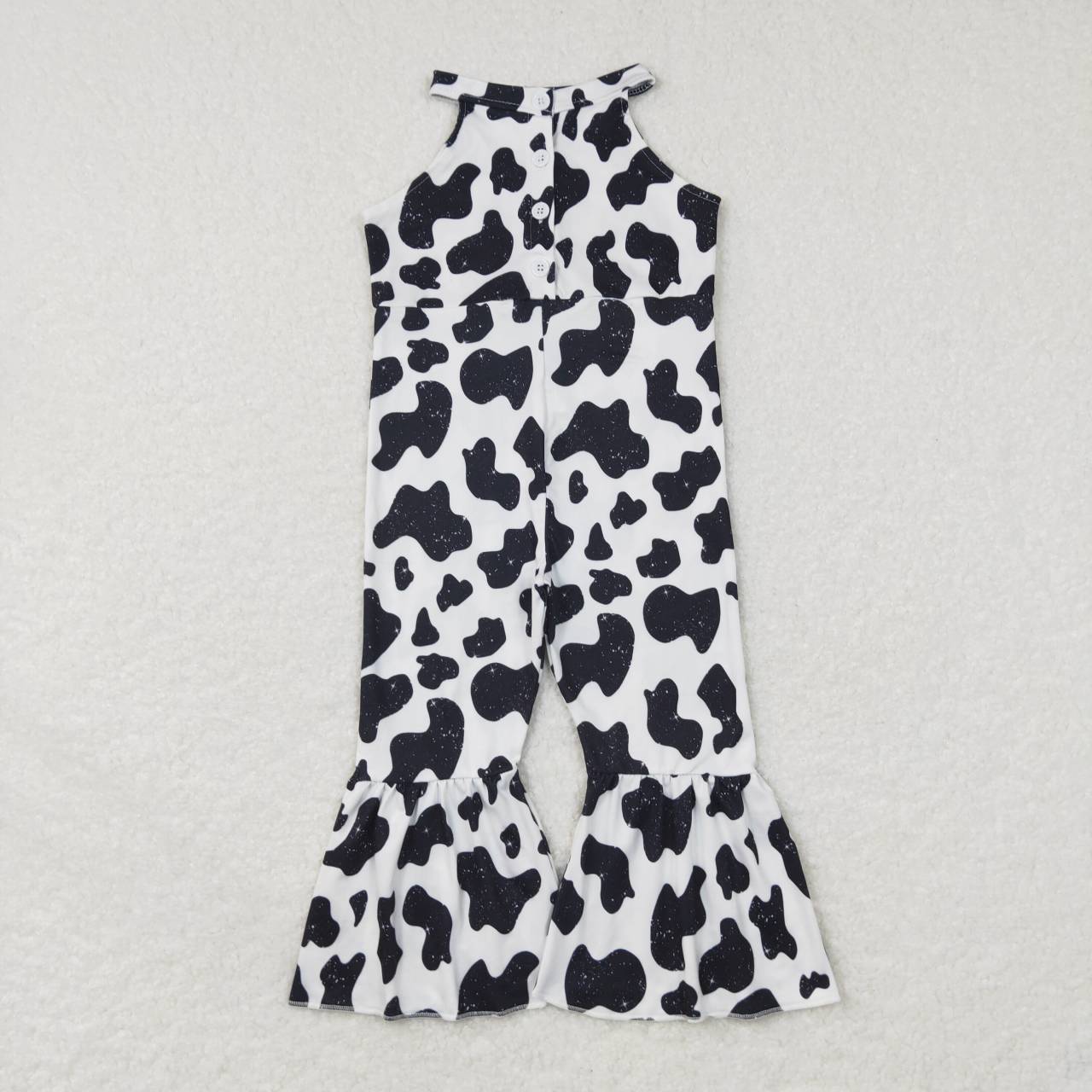 Sibling Baby Girls Strap Turquoise Cow Print Bows Bell Bottom Jumpsuits