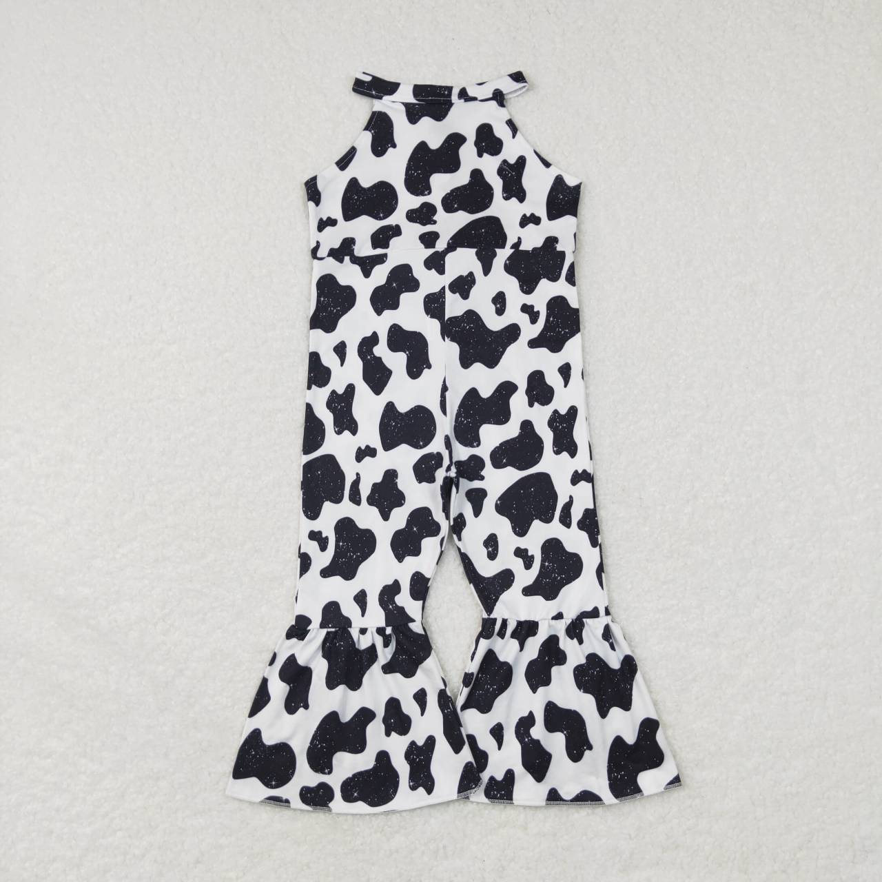 Sibling Baby Girls Strap Turquoise Cow Print Bows Bell Bottom Jumpsuits