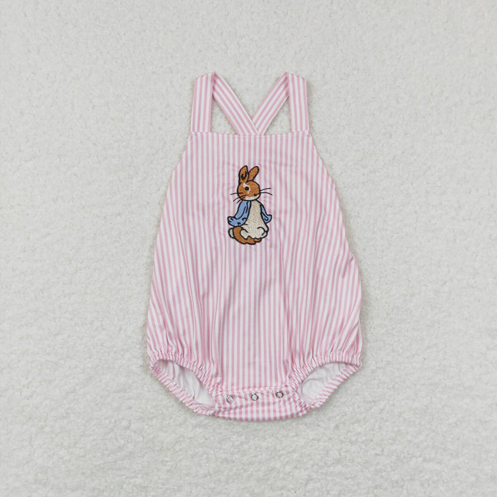 Sibling Baby Kids Embroidery Bows Rabbits Button Easter Polo Shirt Knee Length Dress Rompers