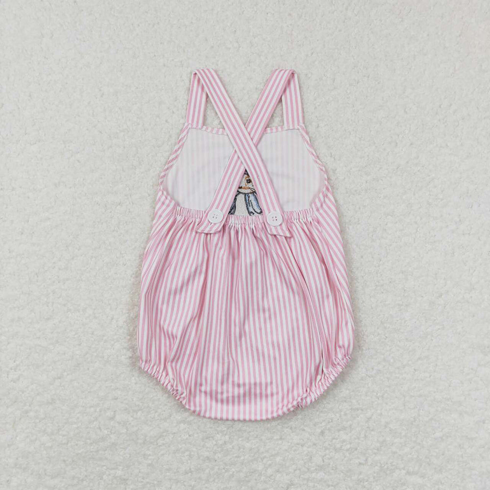 Sibling Baby Kids Embroidery Bows Rabbits Button Easter Polo Shirt Knee Length Dress Rompers