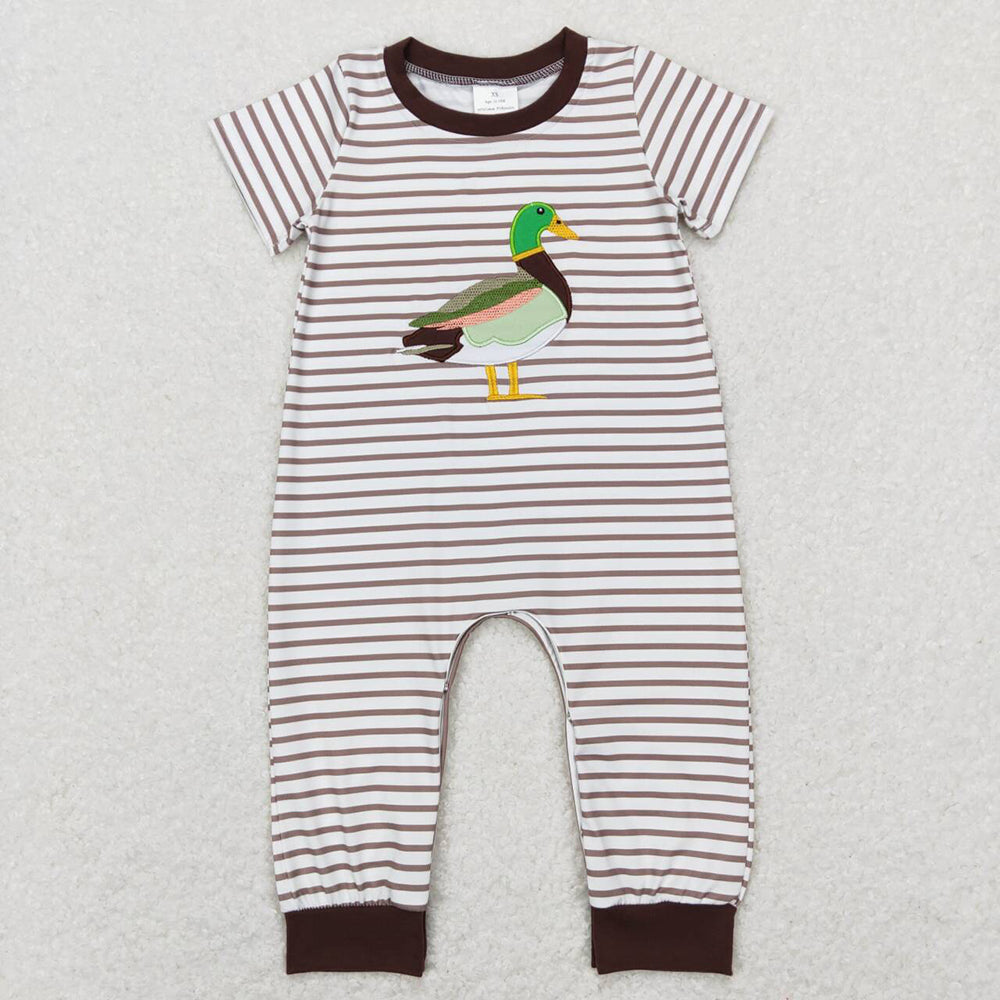 Sibling Baby Boys Duck Brown Embroidery Romper Outfits
