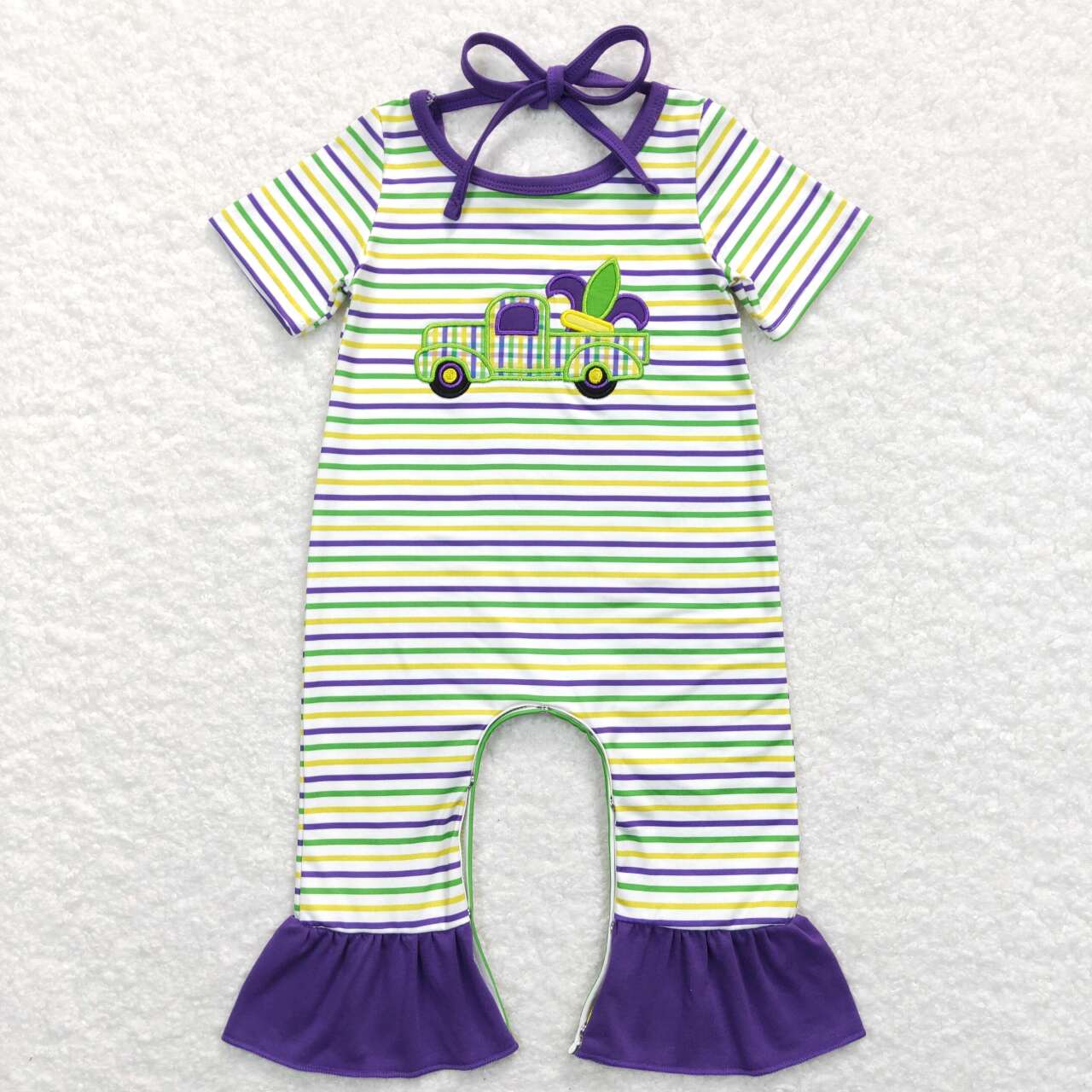 Sibling Baby Boys Girls Embroidery Truck Anchors Stripe Mardigras Clothes Sets Footie Rompers