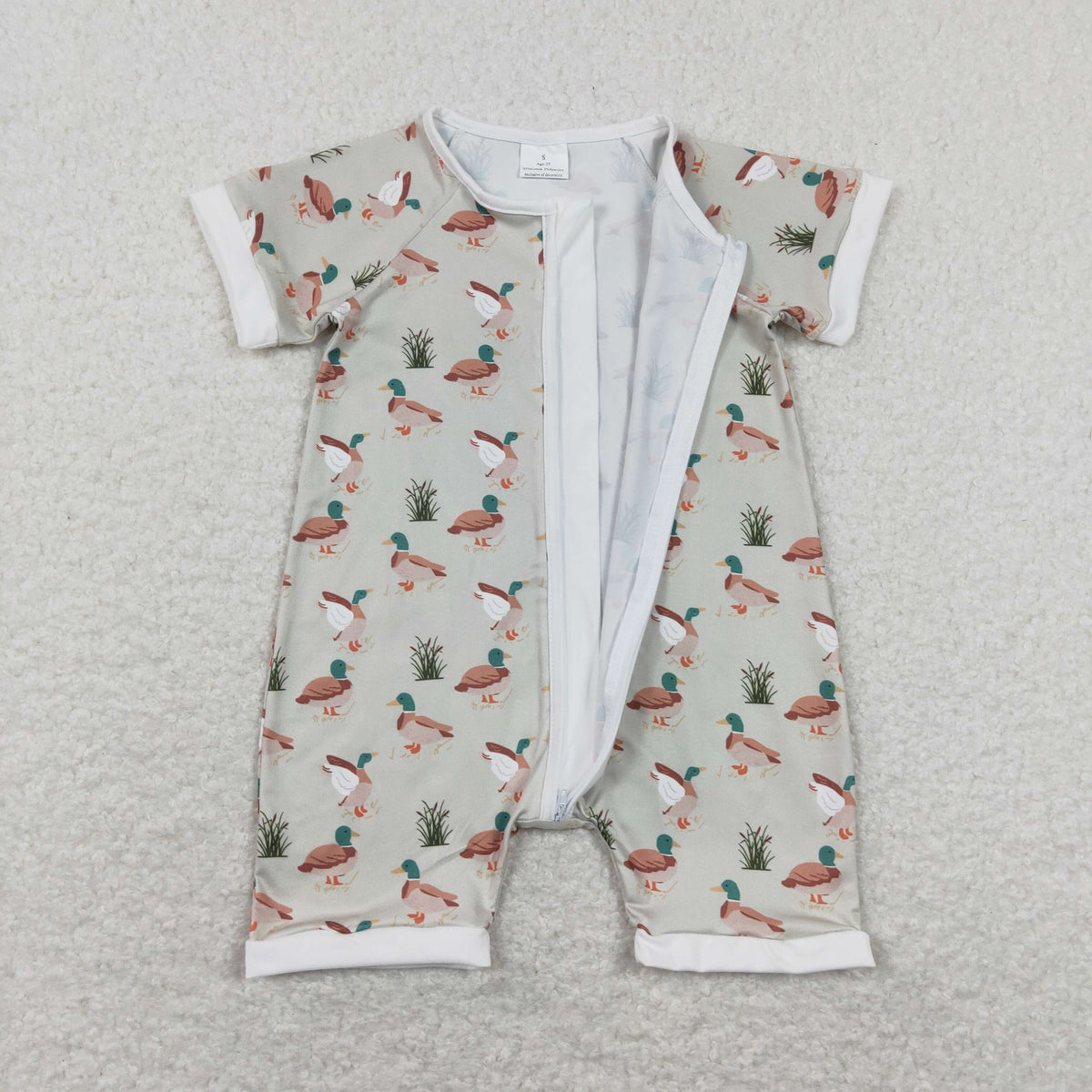 Sibling Baby Boys Hunting Duck Short Sleeve Zip Rompers