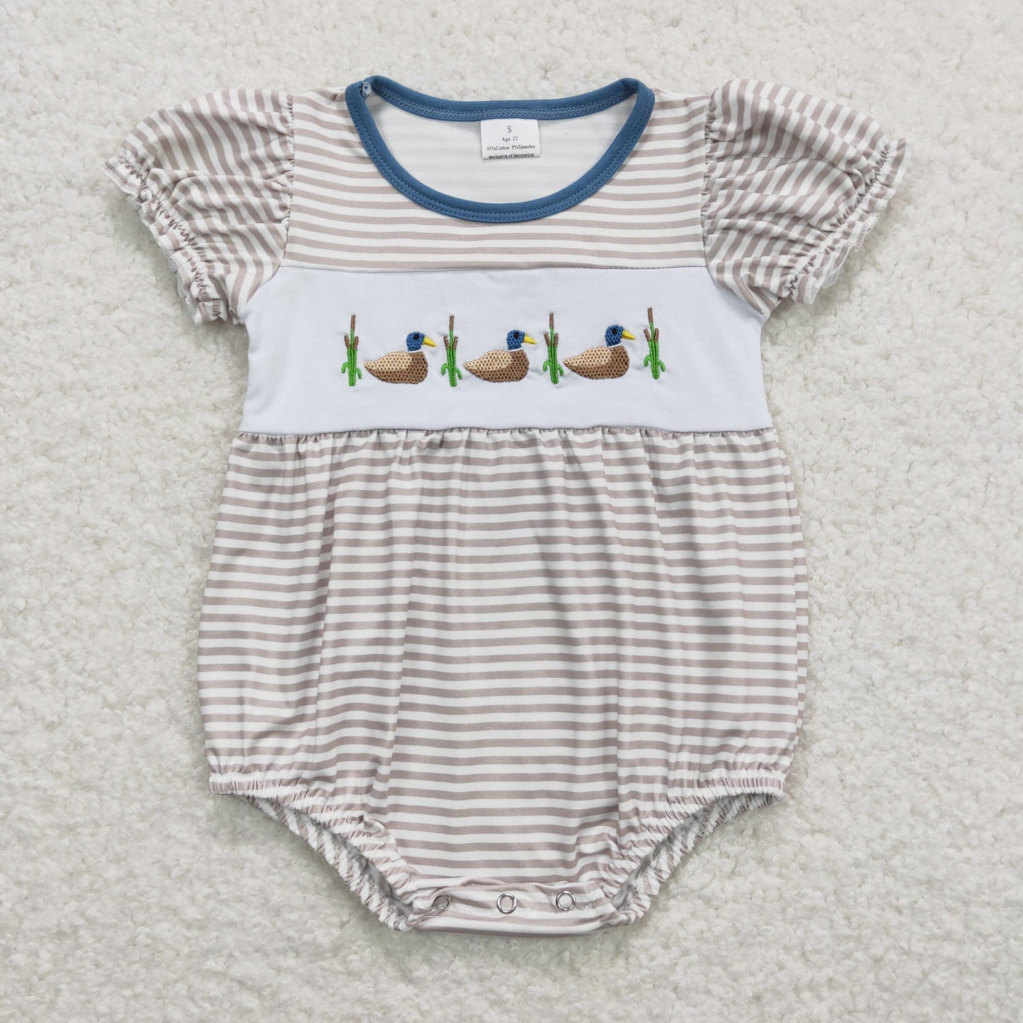 Sibling Baby Boys Girls Embroidery Ducks Stripe Hunting Clothes Sets Rompers