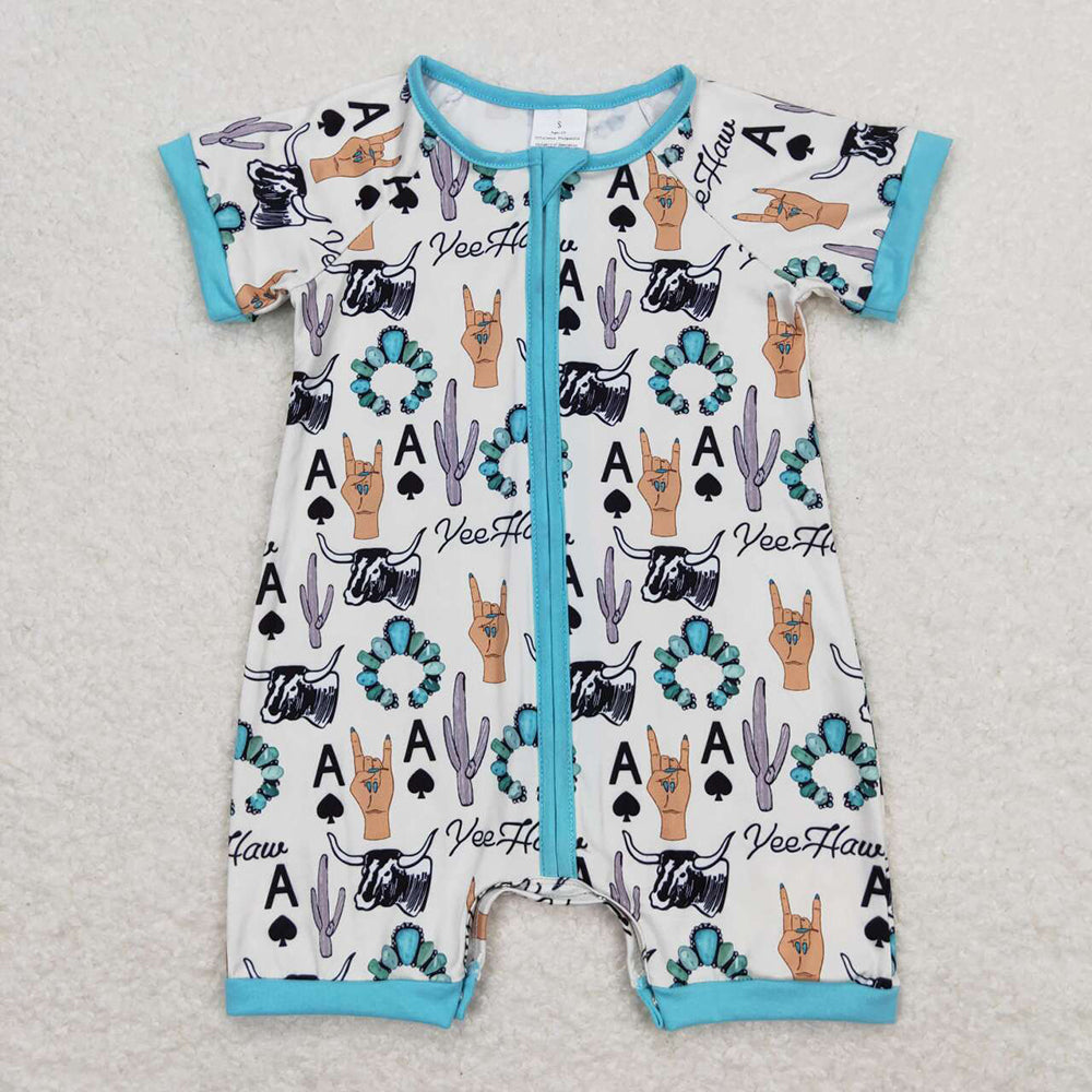 SR1200 baby boy clothes cow turquoise summer rompers