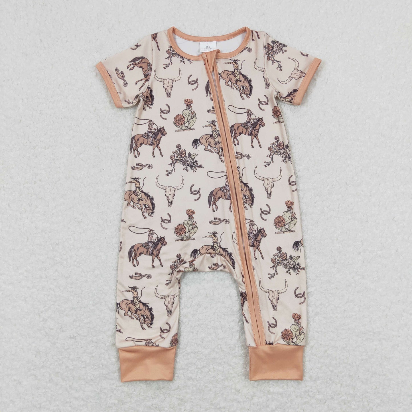 Sibling Baby Boys Horses Cows Pants Western Pajamas Set Zipper Rompers