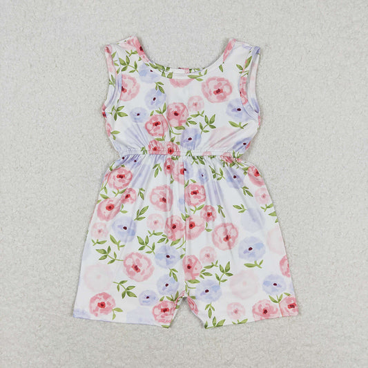 SR1311 baby girls blue pink flowers pockets summer jumpsuits