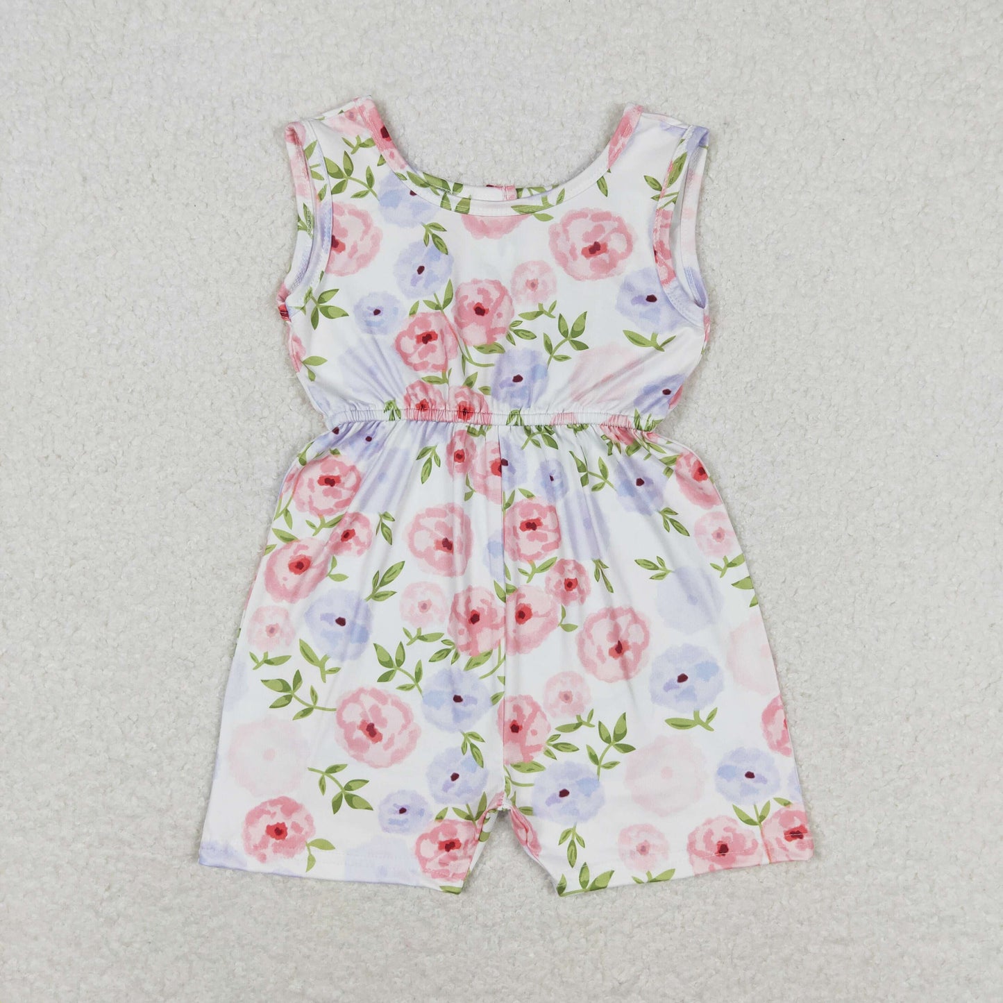 Sibling Baby Girls Sleeveless Flowers Bows Pockets Shorts Jumpsuits