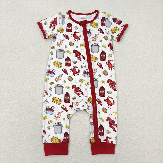SR1339 baby boys crawfish zip short sleeve rompers
