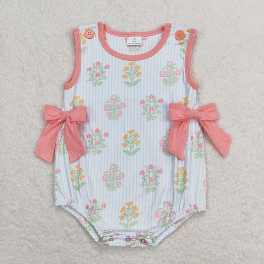 SR1411 baby girl green flowers sleeveless rompers