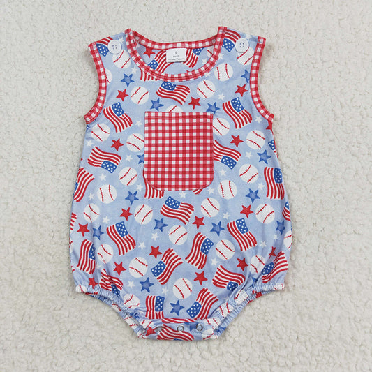 SR1563 baby boys clothes baseball summer 4th of july rompers