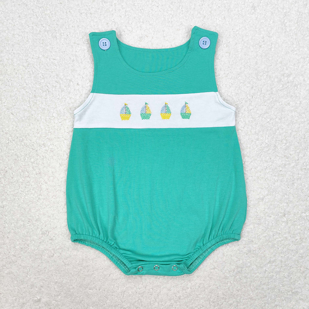SR1581 baby boy clothes embroidery sailboat toddler summer bubble