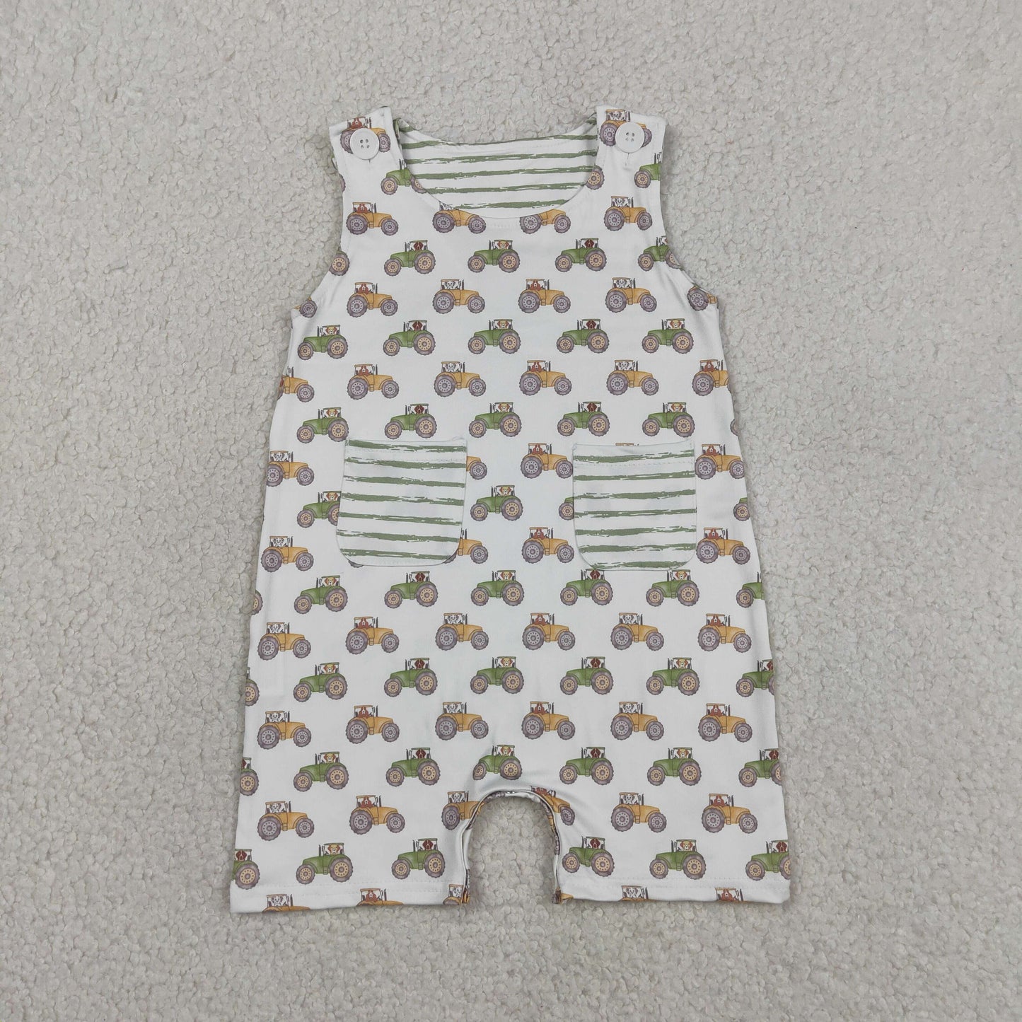 Sibling Baby Boys Trucks Stripe Pocket Top Short Farm Clothes Set Short Rompers