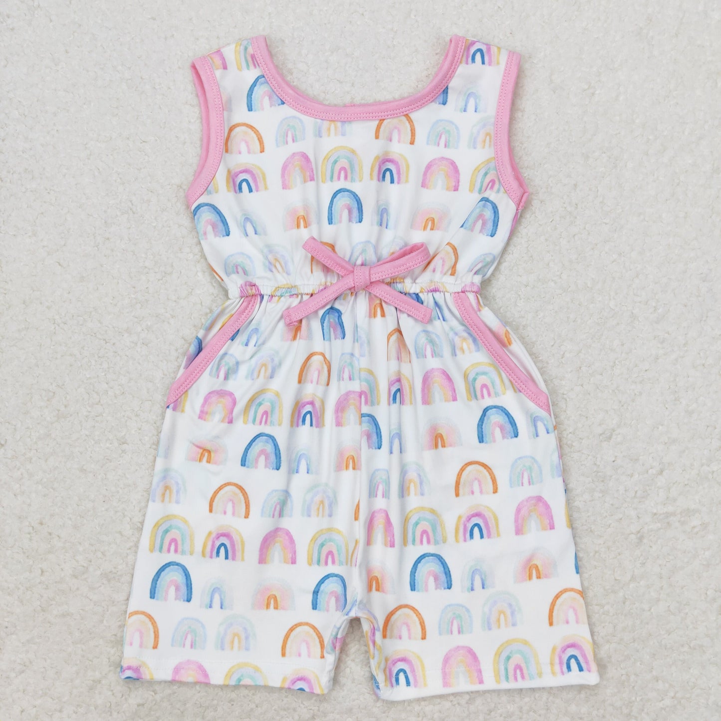 Sibling Baby Girls Sleeveless Flowers Bows Pockets Shorts Jumpsuits
