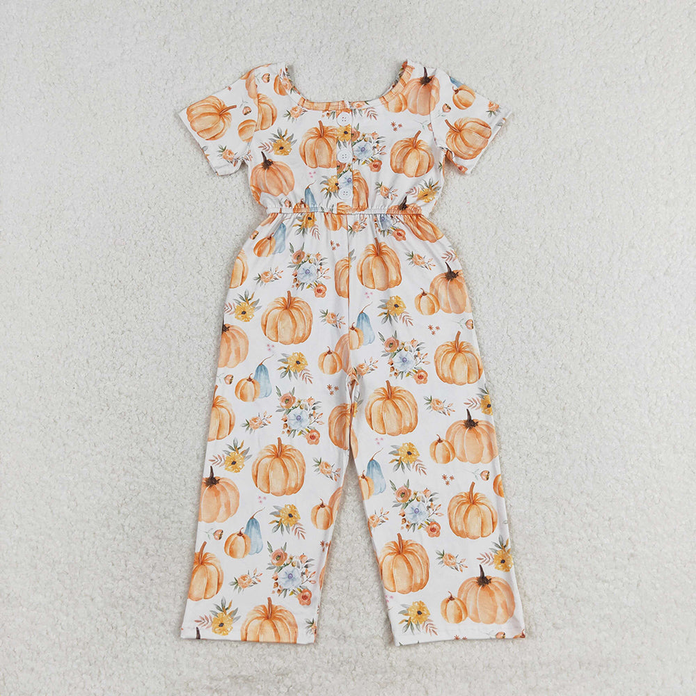 Sibling Baby Girls Short Sleeve Flowers Bows Pockets Pants Jumpsuits
