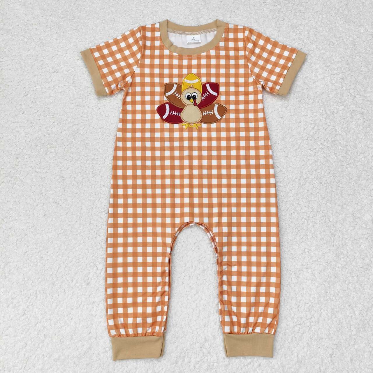 Sibling Baby Boys Girls Embroidery Turkey Footballs Thanksgiving Footie Rompers