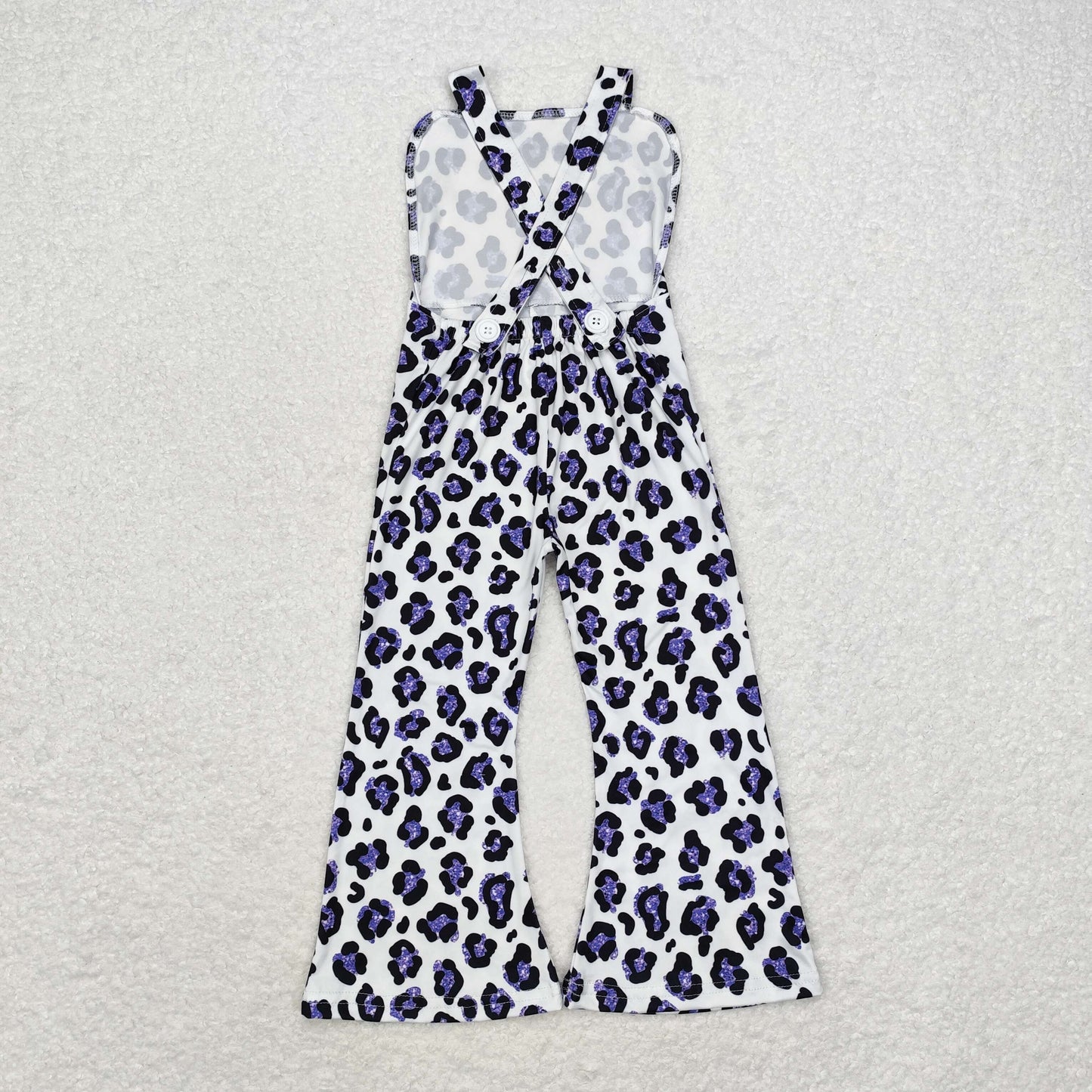 Sibling Baby Girls Strap Turquoise Cow Print Bows Bell Bottom Jumpsuits