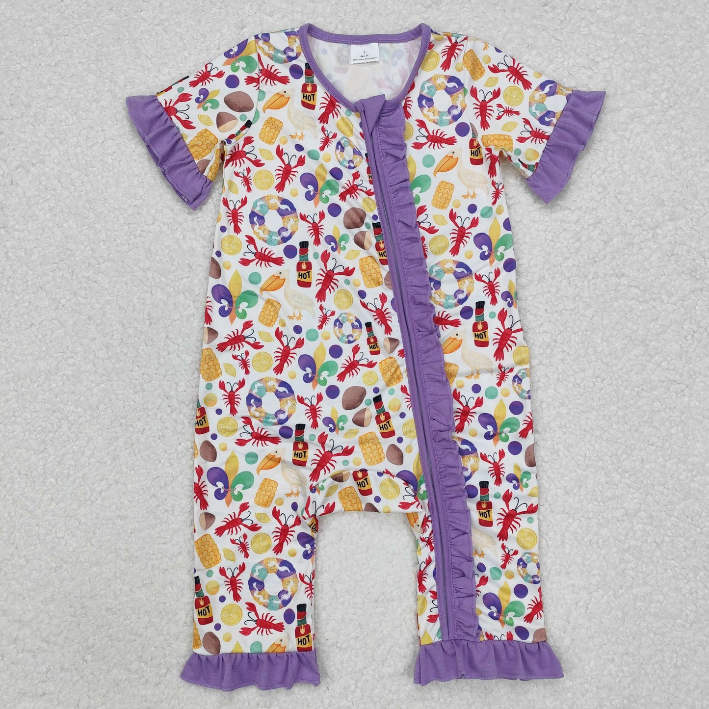 Sibling Baby Boys Girls Short Sleeves Mardigras Zipper Footie Rompers