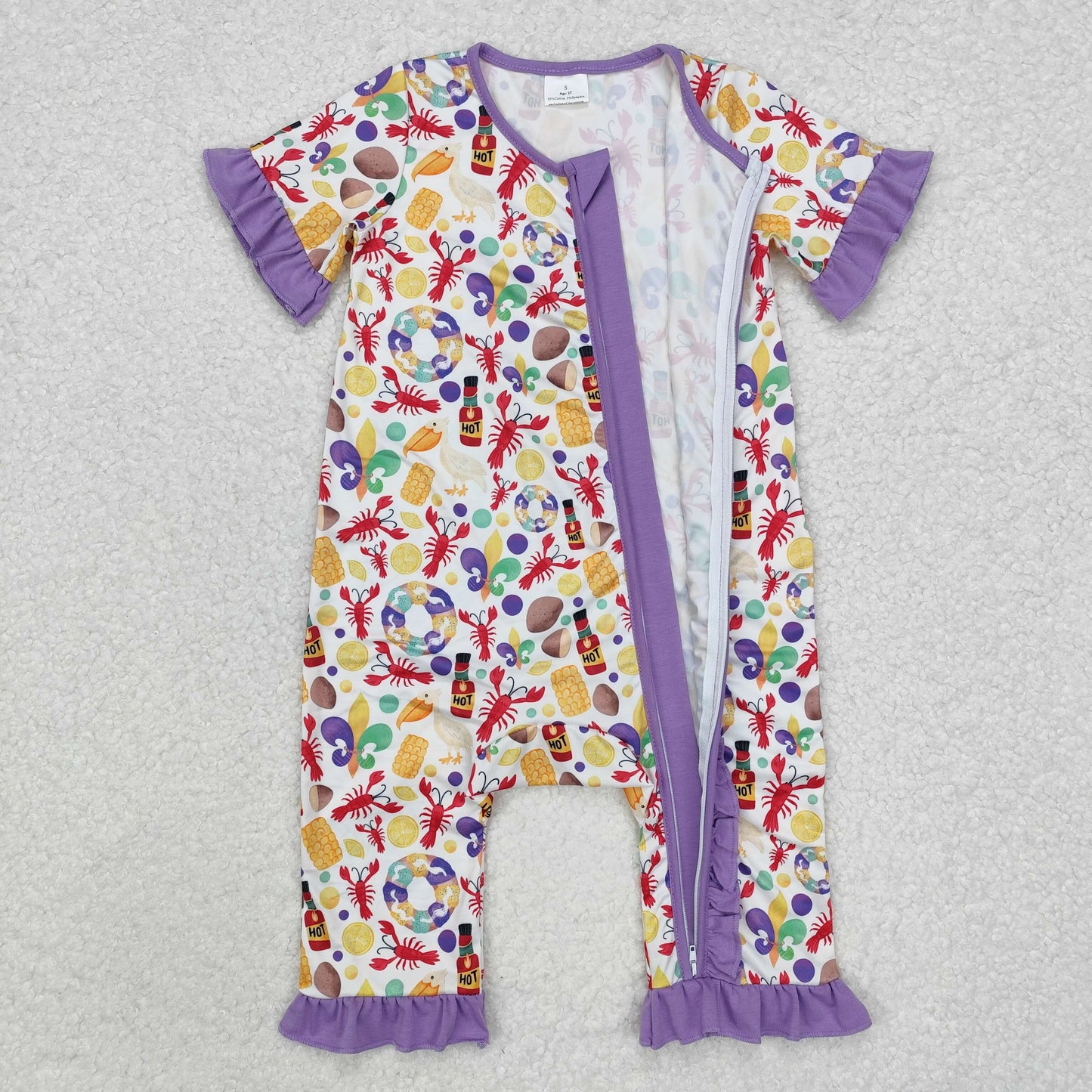 Sibling Baby Boys Girls Short Sleeves Mardigras Zipper Footie Rompers