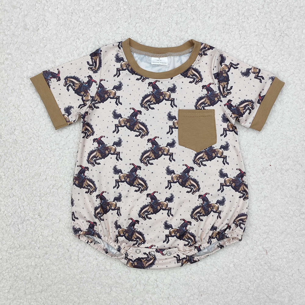 Sibling Baby Boys Western Cows Short Sleeve Summer Rompers