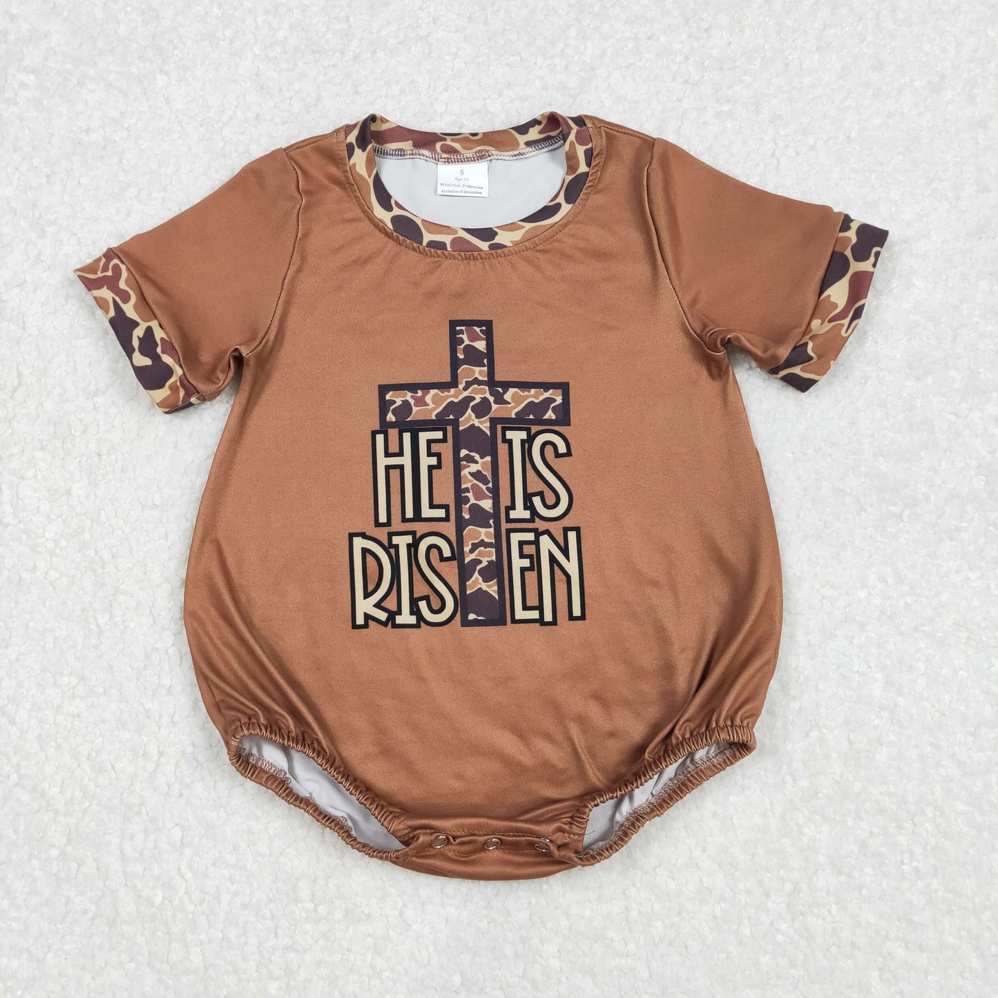 Sibling Baby Boys Brown Camo Cross He is Risen Pockets Shorts Easter Clothes Set Rompers