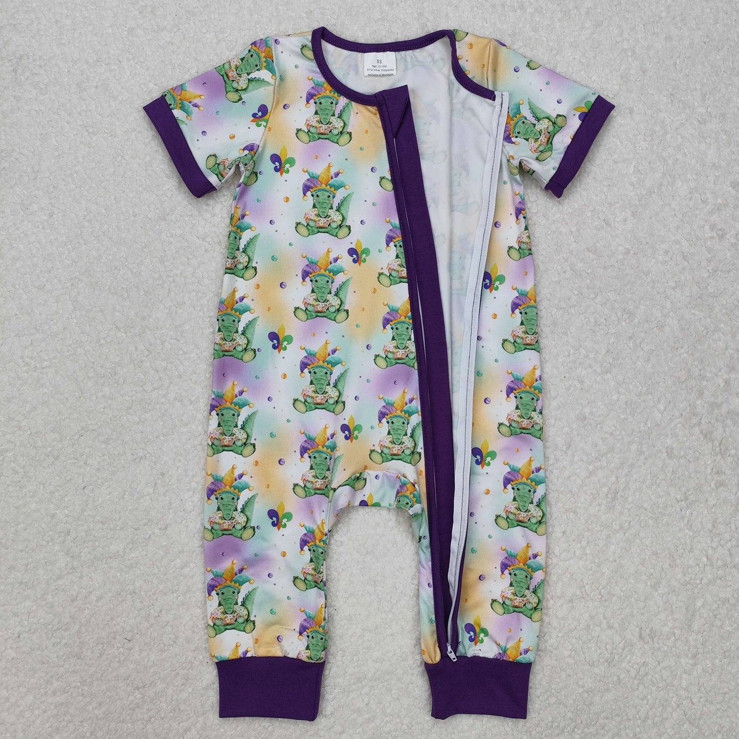 Sibling Baby Kids Anchors Crocodiles Top Pants Mardigras Pajamas Sets Zipper Footie Rompers