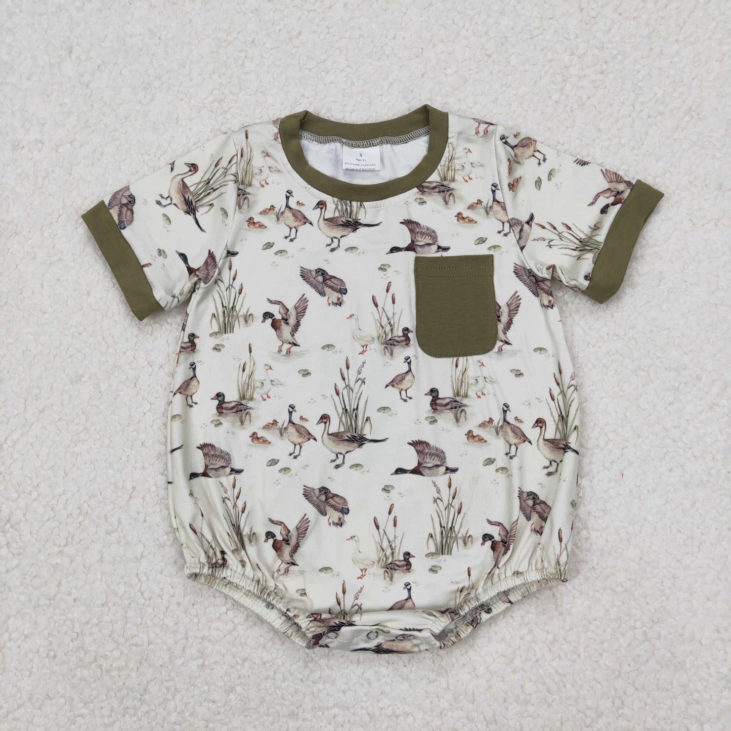 Sibling Baby Boys Short Sleeves Deer Dogs Ducks Turkey Camo Hunting Pocket Rompers
