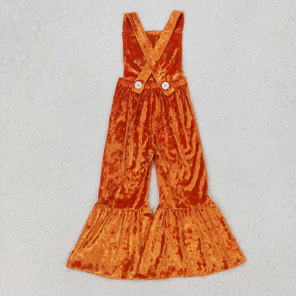 Sibling Sister Baby Girls Straps Dog Embroidery Velvet Jumpsuits