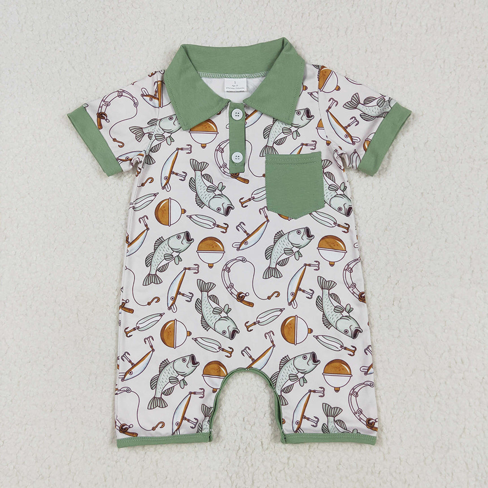 Sibling Baby Boys Short Sleeves Ducks Fishing Camo Hunting Button Rompers