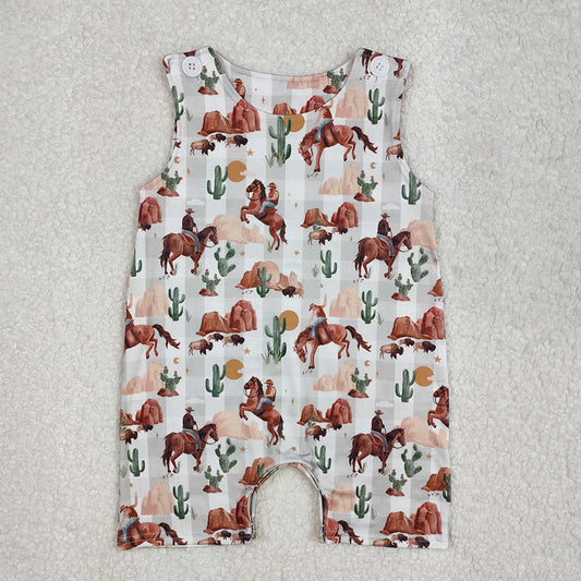 baby boys western rodeo horse sleeveless romper SR2538