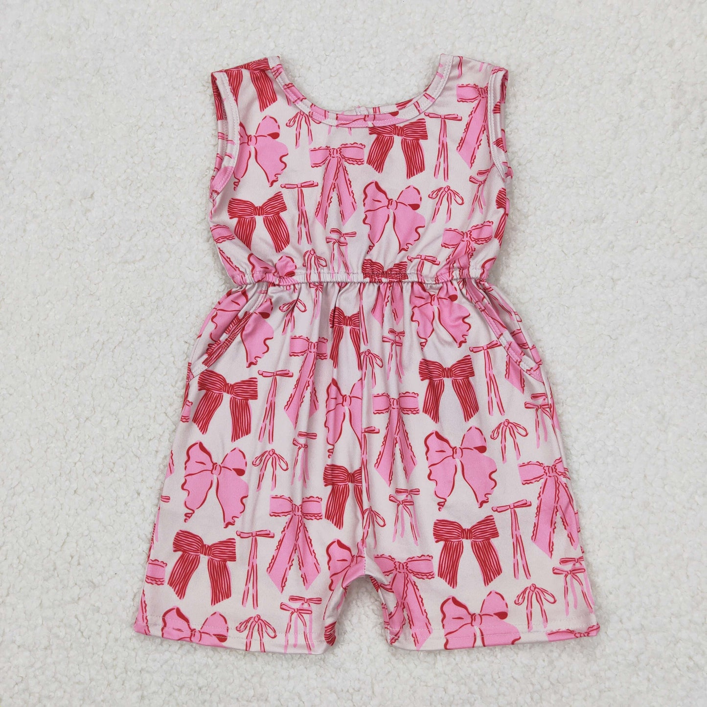 Sibling Baby Girls Sleeveless Flowers Bows Pockets Shorts Jumpsuits
