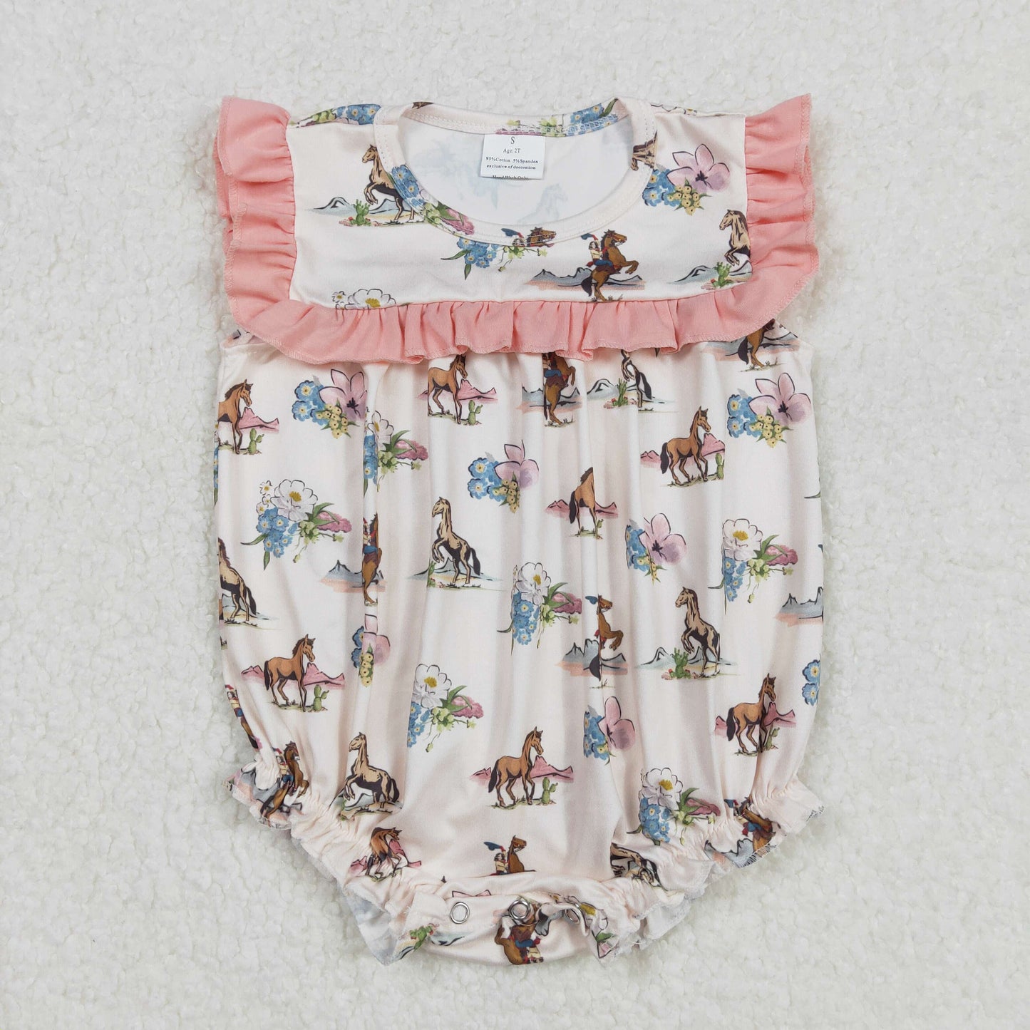 Sibling Baby Girls Horse Rodeos Flowers Western Ruffle Rompers Dress Jumpsuits