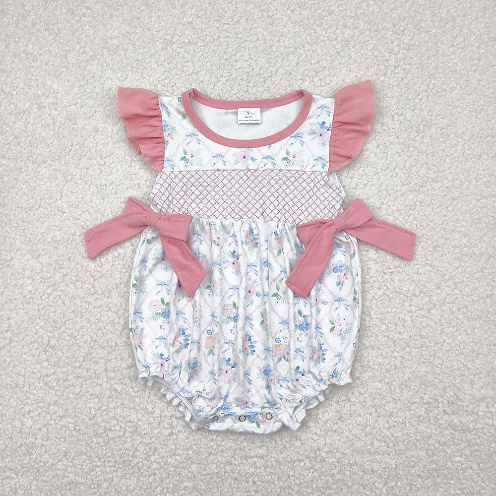 Sibling Embroidery Baby Infant Girls Flutter Sleeves Bows Ruffle Rompers