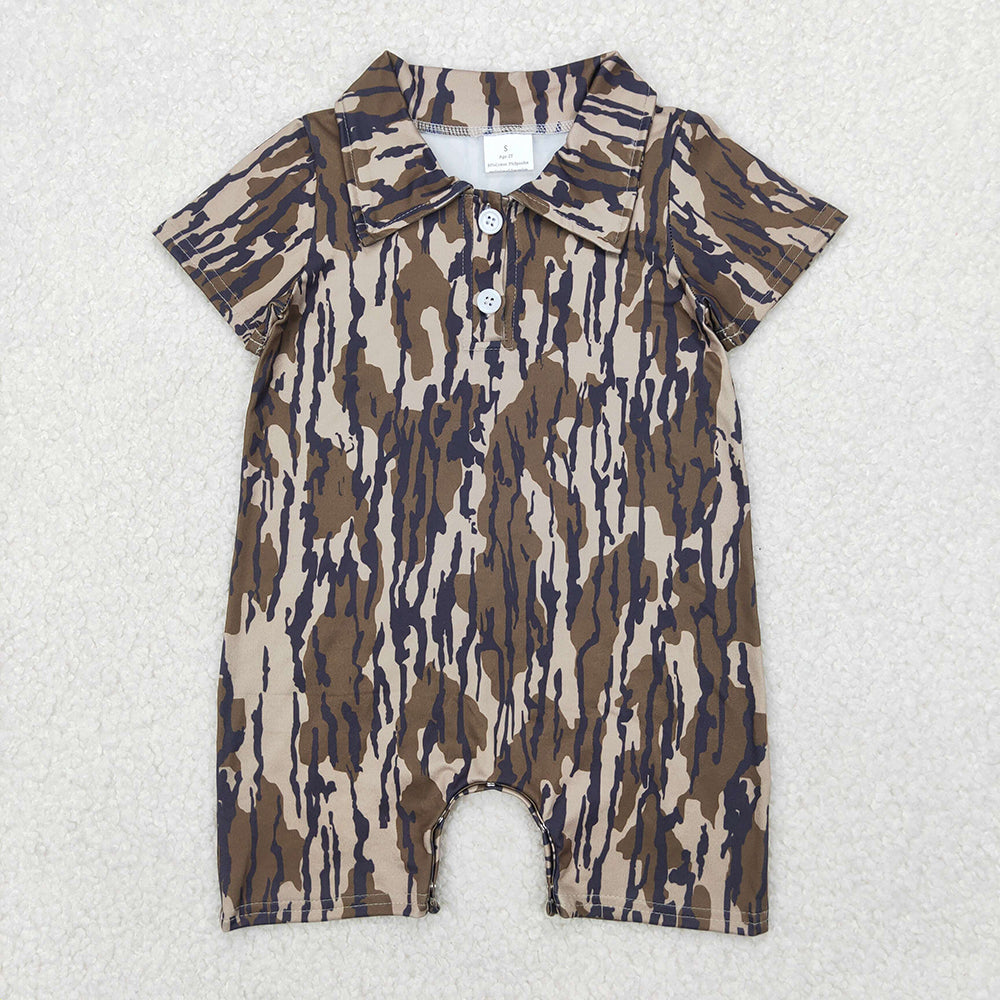 5 Colors Sibling Baby Infant Boys Short Sleeves Camouflage Button Rompers
