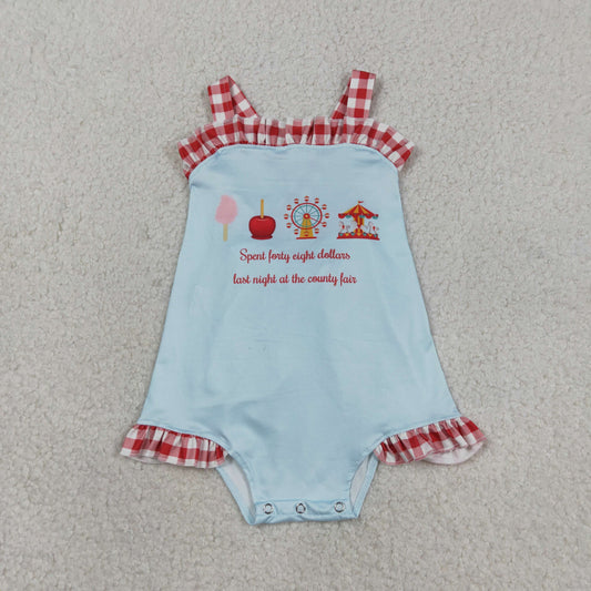 SR3055 Baby Girls Strap Park Back Bows Ruffle Rompers