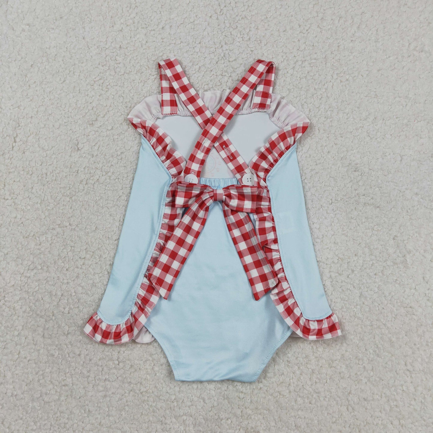 SR3055 Baby Girls Strap Park Back Bows Ruffle Rompers