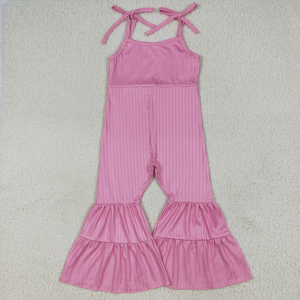 Sibling Baby Girls Colorful Strap Bell Bottom Ribbed Jumpsuits