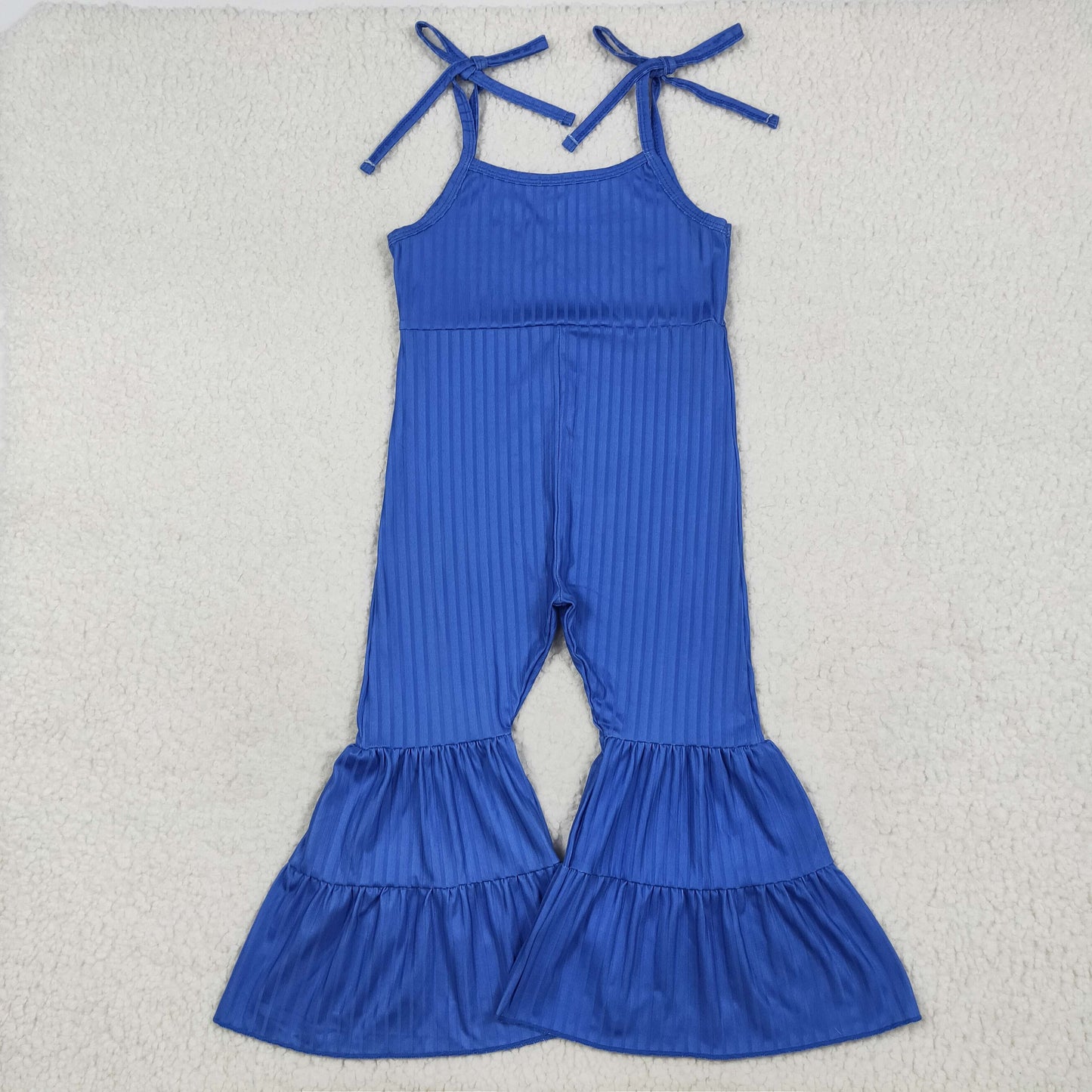 Sibling Baby Girls Colorful Strap Bell Bottom Ribbed Jumpsuits