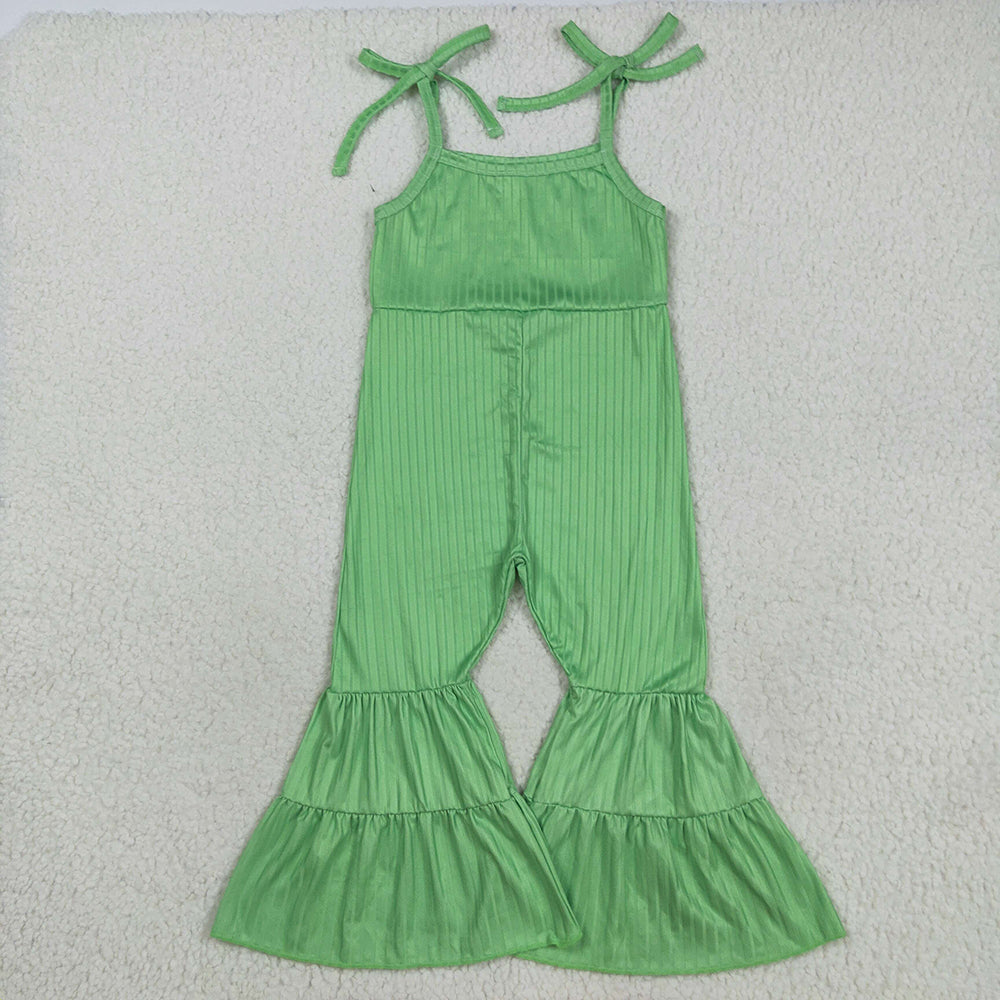 Sibling Baby Girls Colorful Strap Bell Bottom Ribbed Jumpsuits
