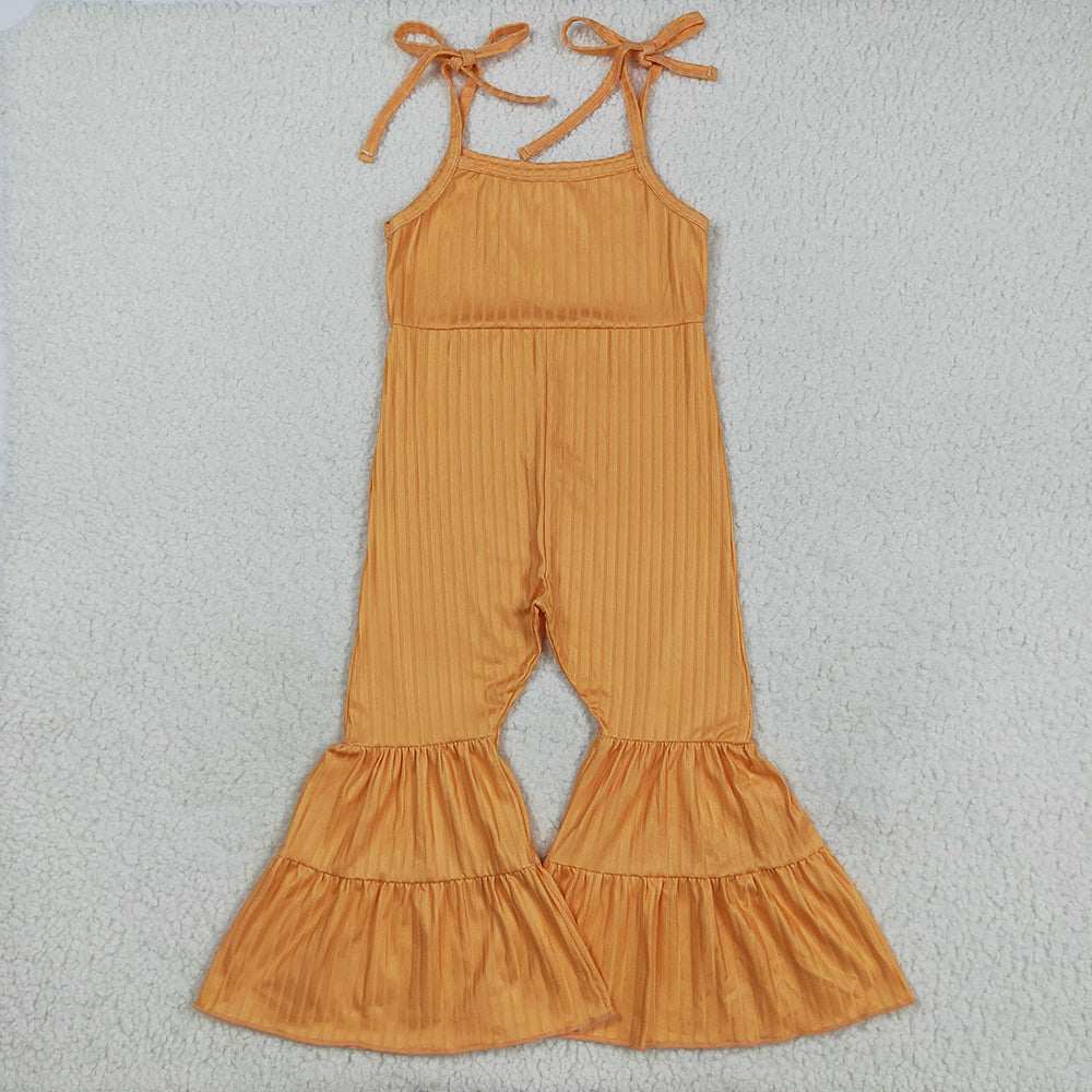 Sibling Baby Girls Colorful Strap Bell Bottom Ribbed Jumpsuits