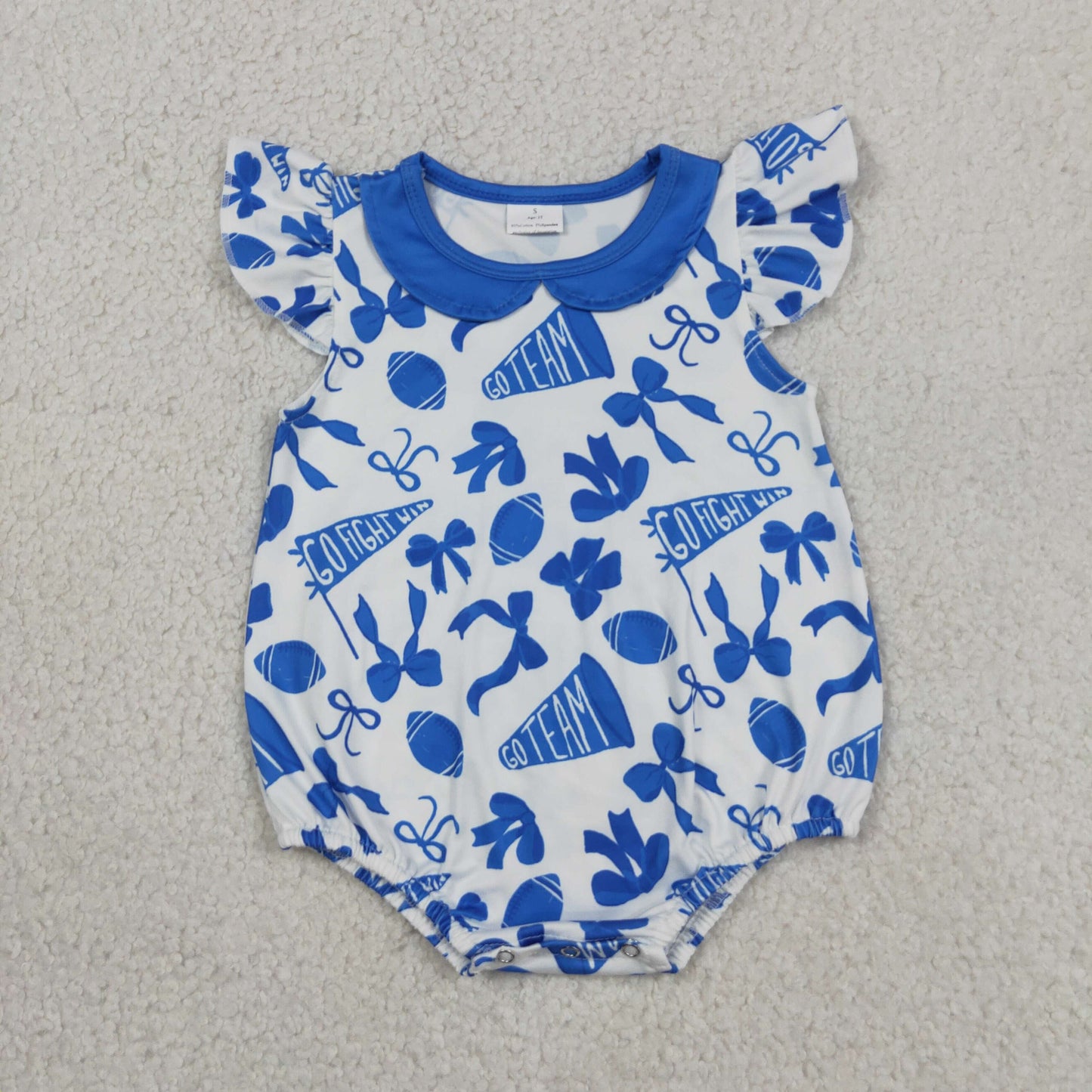 Sibling Baby Girls Blue Bows Footballs Go Team Zipper Romper Dresses Legging Pant Skorts Bottom
