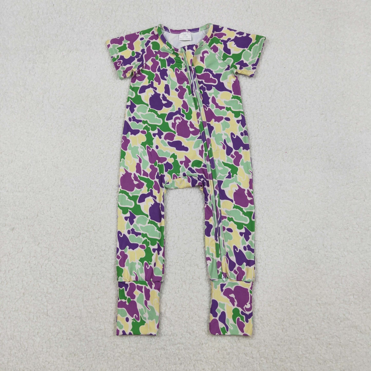 Sibling Baby Boys Mardigras Camo Pant Pajamas Sets Two Way Zip Convertible Rompers Polo Shirts Top