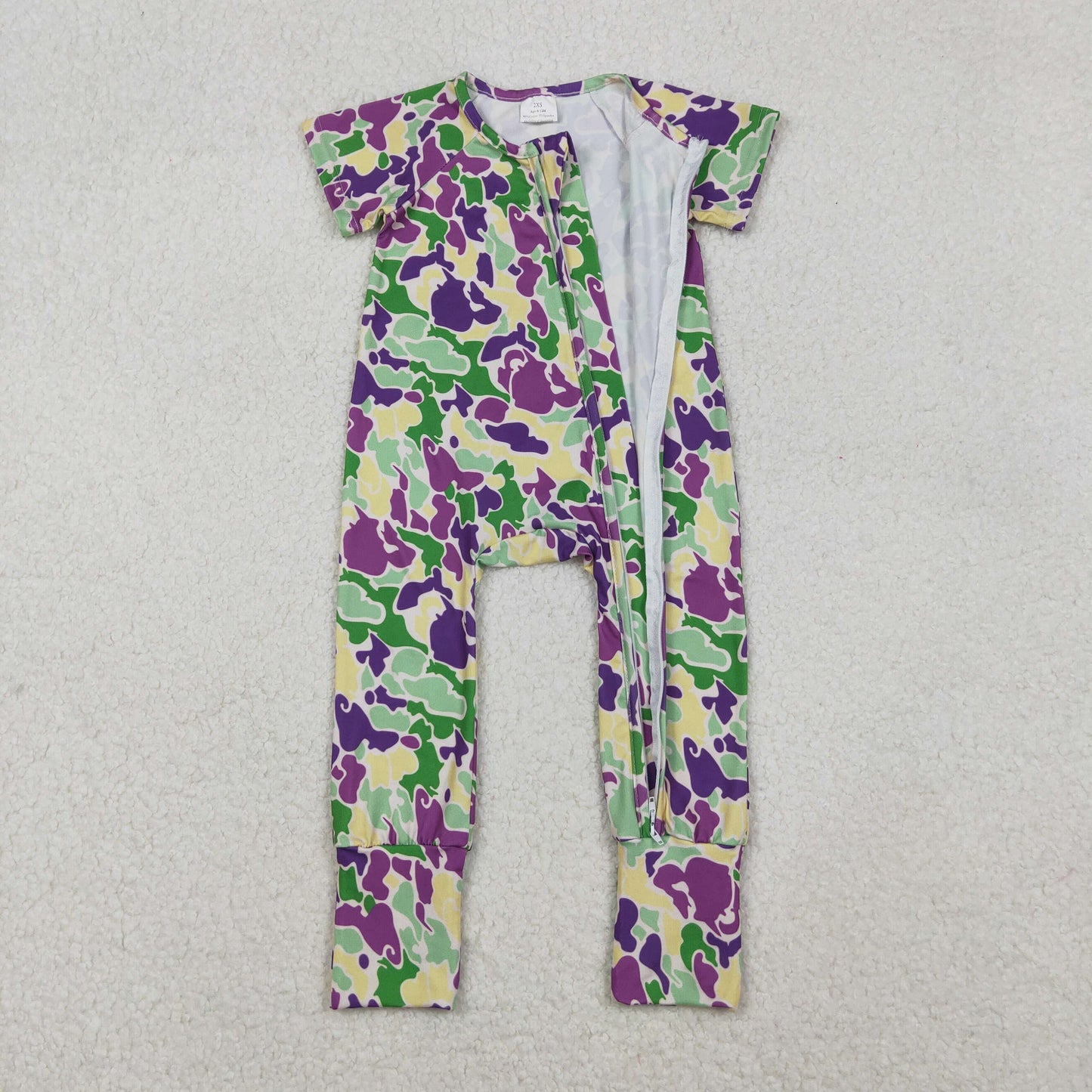 Sibling Baby Boys Mardigras Camo Pant Pajamas Sets Two Way Zip Convertible Rompers Polo Shirts Top