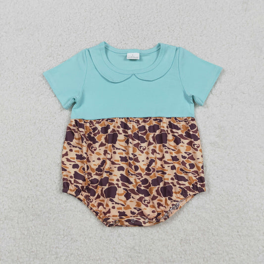 SR3277 Baby Girls Short Sleeve Southern Brown Camo Collar Rompers