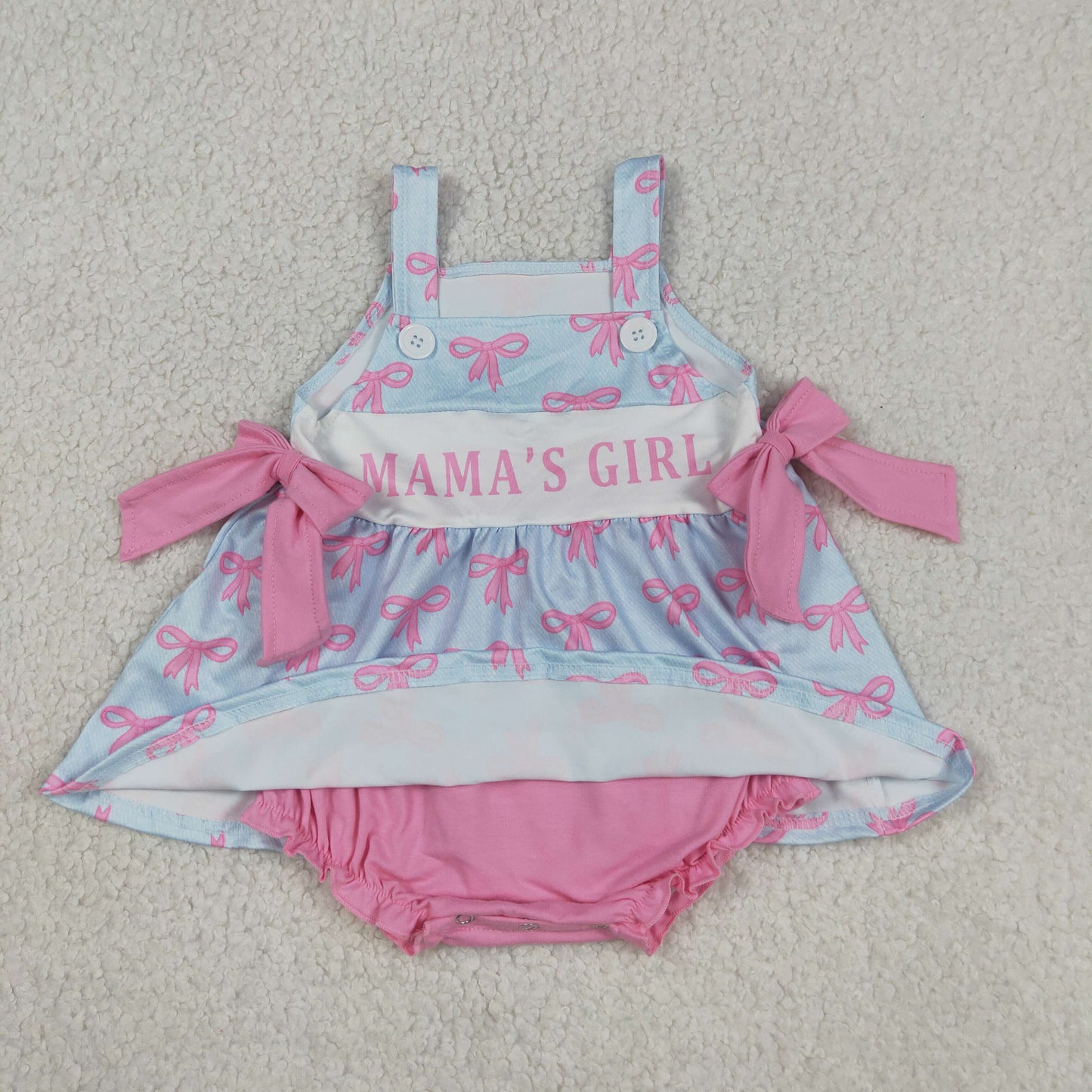 Sibling Mama's Girls Strap Bows Ruffle Knee Length Dress Bummies Tunic Rompers
