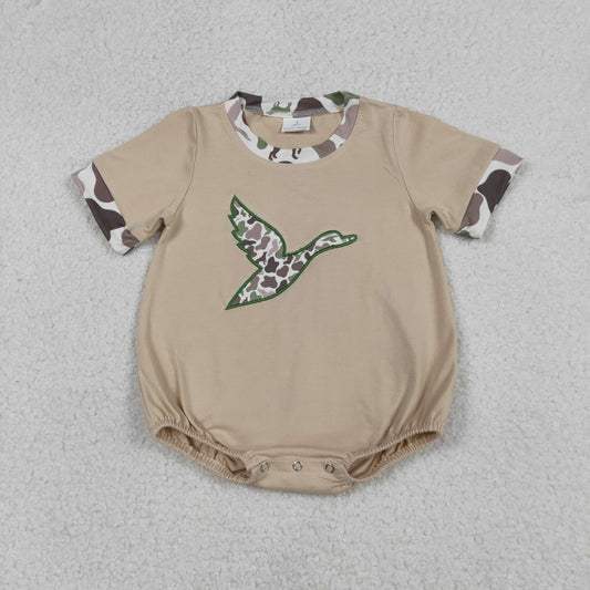 SR3491 Baby Boys Short Sleeve Embroidery Camo Ducks Hunting Rompers