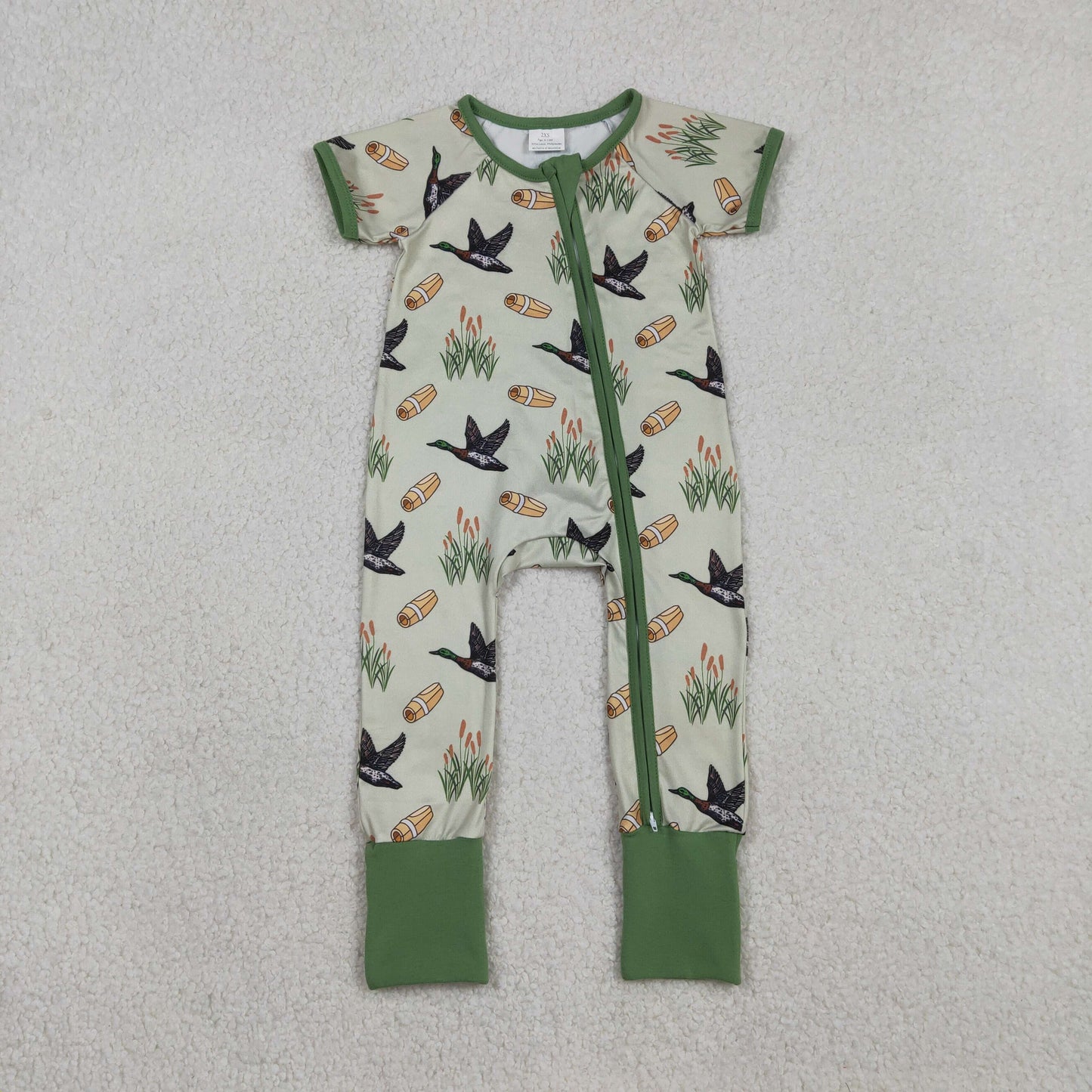 SR3498 Baby Boys Ducks Calls Hunting Two Way Zip Convertible Rompers