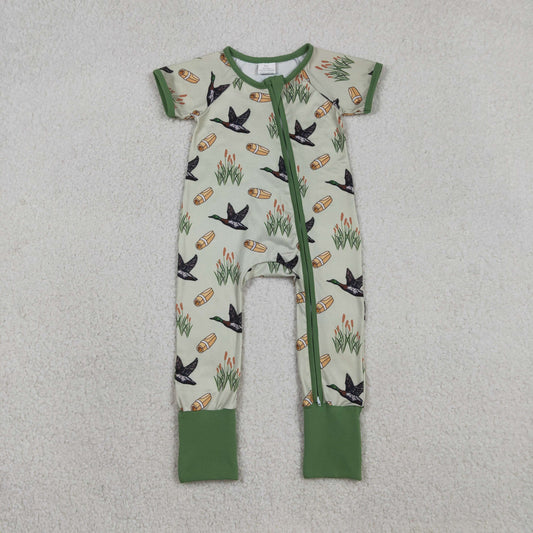 SR3498 Baby Boys Ducks Calls Hunting Two Way Zip Convertible Rompers