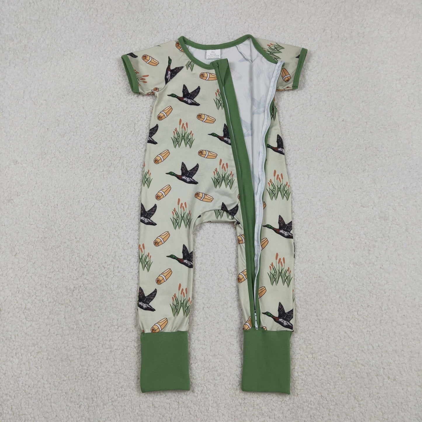 SR3498 Baby Boys Ducks Calls Hunting Two Way Zip Convertible Rompers