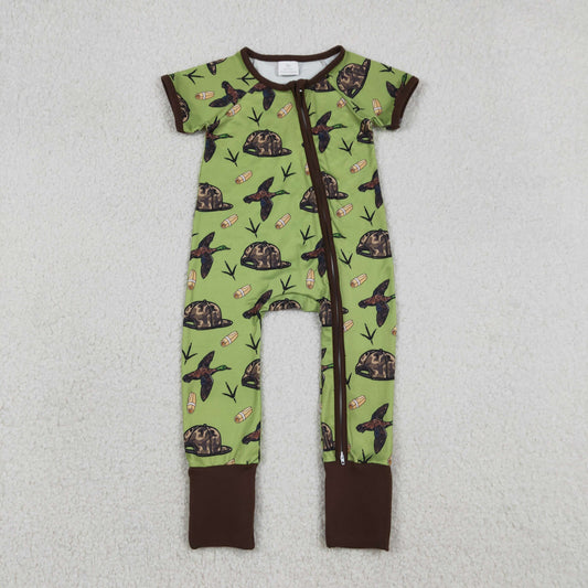 SR3499 Baby Boys Camo Hat Duck Calls Hunting Two Way Zip Convertible Rompers